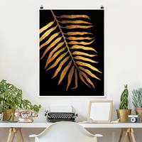 Bilderwelten Poster Blumen - Hochformat Gold - Palmenblatt II auf Schwarz