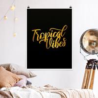 Bilderwelten Poster Blumen - Hochformat Gold - Tropical Vibes auf Schwarz