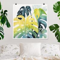 Bilderwelten Poster Blumen - Quadrat Tropisches Blattwerk - Monstera