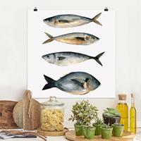 Bilderwelten Poster Blumen - Quadrat Vier Fische in Aquarell I