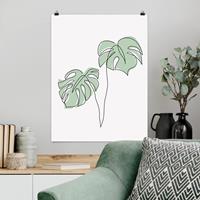 Bilderwelten Poster Blumen - Hochformat Blätter Monstera Line Art