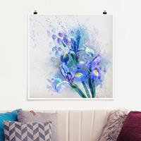 Bilderwelten Poster Blumen - Quadrat Aquarell Blumen Iris