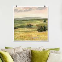 Bilderwelten Poster Natur & Landschaft - Quadrat Wiese am Morgen I
