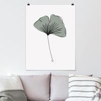 Bilderwelten Poster Blumen - Hochformat Gingko Blatt Line Art