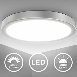 B.K.LICHT LED Deckenlampe Silber 24W Metallrand Deckenleuchte Küche Wohnzimmer Panel 38cm
