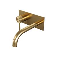 Brauer Gold Carving inbouw wastafelmengkraan met gebogen uitloop en afdekplaat model A2 goud geborsteld PVD