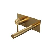 Brauer Gold Carving inbouw wastafelmengkraan met rechte uitloop en afdekplaat model A2 goud geborsteld PVD