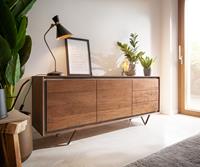 DELIFE Sideboard Stonegrace 175 cm Akazie Braun Steinfurnier 2 Türen 3 Schubladen V-Fuß Schwarz