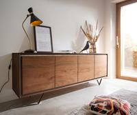 DELIFE Sideboard Stonegrace 200 cm Akazie Braun Steinfurnier 4 Türen V-Fuß Schwarz