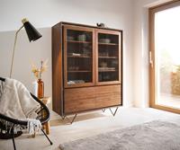 DELIFE Highboard Stonegrace 120x150 cm Akazie Braun Steinfurnier 2 Türen 4 Schubladen V-Fuß Schwarz