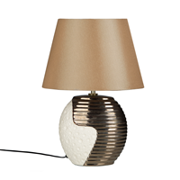 Beliani - Tischlampe Kupfer und Beige Porzellanfuß Stoffschirm langes Kabel mit Schalter Modern Glamourös - Beige