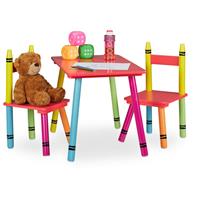 RELAXDAYS Kindersitzgruppe, Kindertisch mit 2 Stühlen, Mädchen & Jungen, MDF & Holz, Sitzecke fürs Kinderzimmer, bunt
