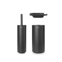 Brabantia MindSet toiletaccessoires set van 3 toiletborstel met houder toiletrolhouder en reserverolhouder Mineral Infinite Grey 303685