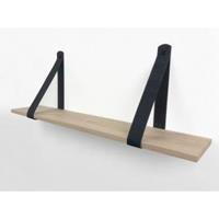 Wood Brothers Eiken 18mm wandplank recht 110 x 20 cm inclusief leren riemen zwart