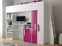 Mobistoxx Samengesteld bed PARADISIO 90x200 cm wit/hoogglans roze met ladder aan de rechterzijde