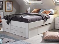 Mobistoxx Bed SCARLETT 140x200 cm wit met zes lades zonder hoofdeinde