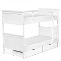 beliani Hochbett Weiß Kiefernholz 90 x 200 cm für 2 Personen Modern Etagenbett mit Leiter 2 Schubladen und Lattenrost Schlafzimmer Ausstattung - Weiß