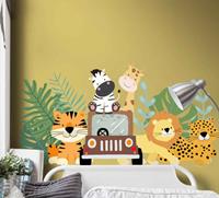 Tenstickers Muurstickers bed hoofdbord Safari dieren set met zebra leeuw en g