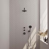 Brauer Gunmetal Carving thermostatische inbouw doucheset - hoofddouche 20cm - rechte wandarm - 3 standen handdouche rond - gunmetal geborsteld PVD