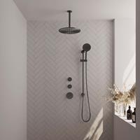 Brauer Gunmetal Carving thermostatische inbouw doucheset - hoofddouche 30cm - plafondbuis - 3 standen handdouche rond - met glijstang - gunmetal geborsteld PVD