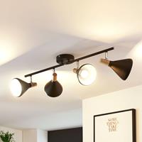 Lindby Zwarte LED plafondlamp Arina met houten details
