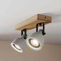 Lindby Mirka LED plafondlamp, dennenhout, 2-lamps