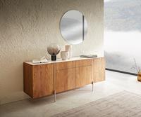 DELIFE Sideboard Secara 175x40x71 cm Akazie Natur 2 SchÃ¼be 4 TÃ¼ren Marmorplatte weiss FÃ¼ÃŸe Edelstahl