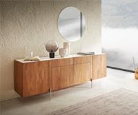 DELIFE Sideboard Secara 200x40x71 cm Akazie Natur 2 SchÃ¼be 4 TÃ¼ren Marmorplatte weiss FÃ¼ÃŸe Edelstahl