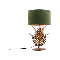 QAZQA Vintage Tischlampe Gold mit Veloursschirm grün 35 cm - Botanica