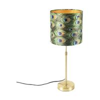 QAZQA Tischlampe Gold / Messing mit Veloursschirm Pfau 25 cm - Parte