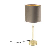 QAZQA Tischlampe gold / messing mit Samtschirm taupe 25 cm - Parte