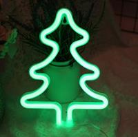 Groenovatie LED Neon Wandlamp Kerstboom, Op Batterijen en USB, 25x19x2cm, Groen