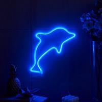 Groenovatie LED Neon Wandlamp Dolfijn, Op Batterijen en USB, 30x20x2cm, Blauw