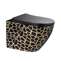 SaniGoods Leopard toiletpot randloos met zitting zwart/goud