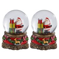 Christmas goods 2x Sneeuwbollen/snowglobes kerstman met cadeaus 9 cm -