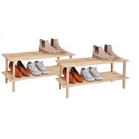 HI Set van 2x stuks houten schoenenrek/schoenenstandaard 2-laags 74 x 26 x 29,5 cm -