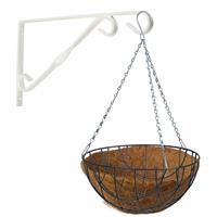 Bellatio Flowers & Plants Hanging basket groen met klassieke muurhaak wit en kokos inlegvel - metaaldraad - complete hanging basket set