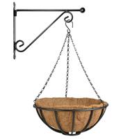 Esschert Design Hanging basket 35 cm met metalen muurhaak en kokos inlegvel - Complete hangmand set van gietmetaal