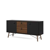 Hioshop Rye dressoir 2 deuren, 2 lades mat zwart, walnoot decor.