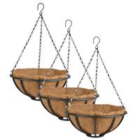 Esschert Design 3x stuks metalen hanging baskets / plantenbakken met ketting 30 cm inclusief kokosinlegvel