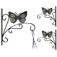 RELAXDAYS 3x Blumenhaken mit Schmetterling-Motiv, Blumenampelhalter fÃ¼r Wand, Metall Garten-Deko, HBT: 30 x 27,5 x 2cm, schwarz