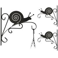 RELAXDAYS 3x Blumenhaken mit Schnecken-Motiv, Blumenampelhalter fÃ¼r Wand, Metall Garten-Deko, HBT: 30 x 27,5 x 2cm, schwarz