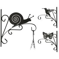 RELAXDAYS Blumenhaken mit Tier-Motiv, Blumenampelhalter fÃ¼r Wand, Metall Garten-Deko, HBT: 30 x 27,5 x 2cm, schwarz