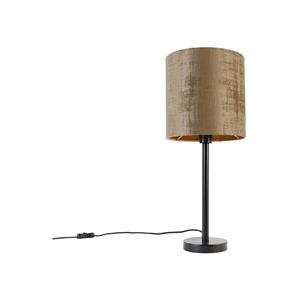 QAZQA Moderne Tischlampe schwarz mit Schirm braun 25 cm - Simplo - Braun