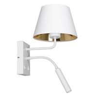 Euluna Wandlamp Soho, conisch, leeslamp wit/goud