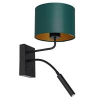 Euluna Wandlamp Soho, cilindrisch, leeslamp groen/goud