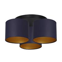 Euluna Plafondlamp Soho cilindrisch, 3-lamps blauw/goud