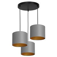 Euluna Hanglamp Soho, cilindrisch rond 3-lamps grijs/goud