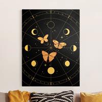 Bilderwelten Leinwandbild Gold Mondphasen und Schmetterlinge Rosa