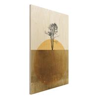 Bilderwelten Holzbild Goldene Sonne mit Baum